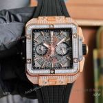 Luxury Copy Hublot Square Bang Unico OS Quartz Watch Baguette Bezel Rose Gold